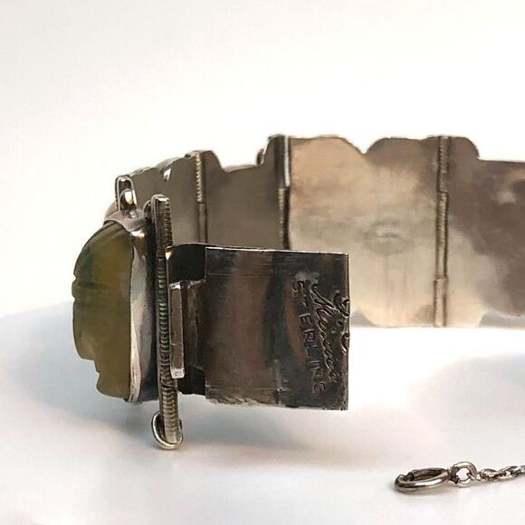 1930's Vintage Sterling Silver Cuff Bracelet Onyx Pre-Eagle Mexican Modernist - Picture 8 of 16
